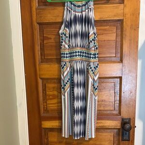 London Times Blue and Orange Patterned Midi Dress